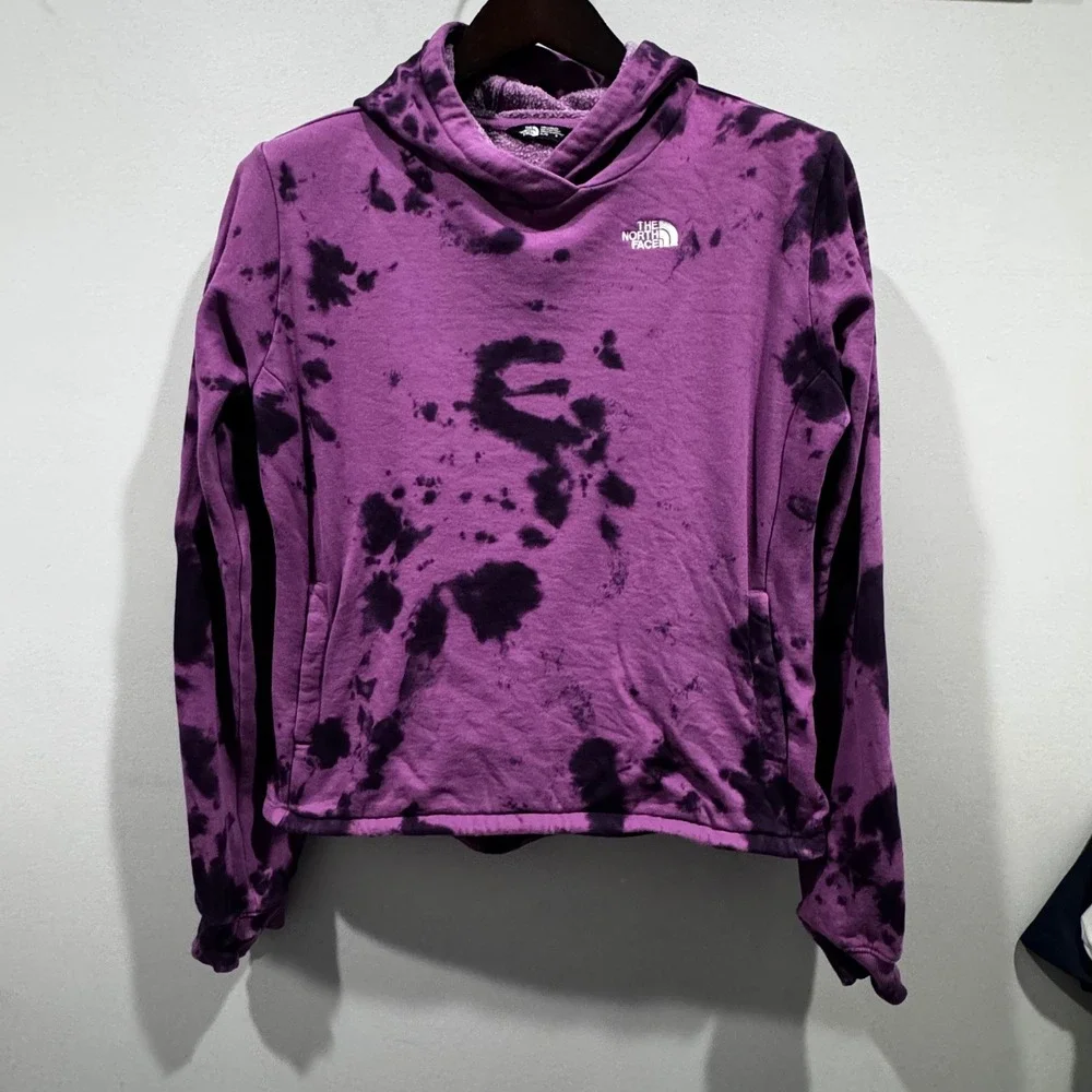 The‎ North Face Purple Tie Dye Hoodie Girls XL Pullover Sweatshirt small Hole